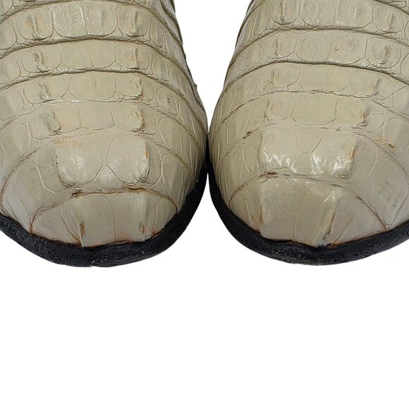 Max Leather Exotic Hornback Crocodile Cream Dress Boots Men 11 Handmade USA Shoe - Picture 10 of 16